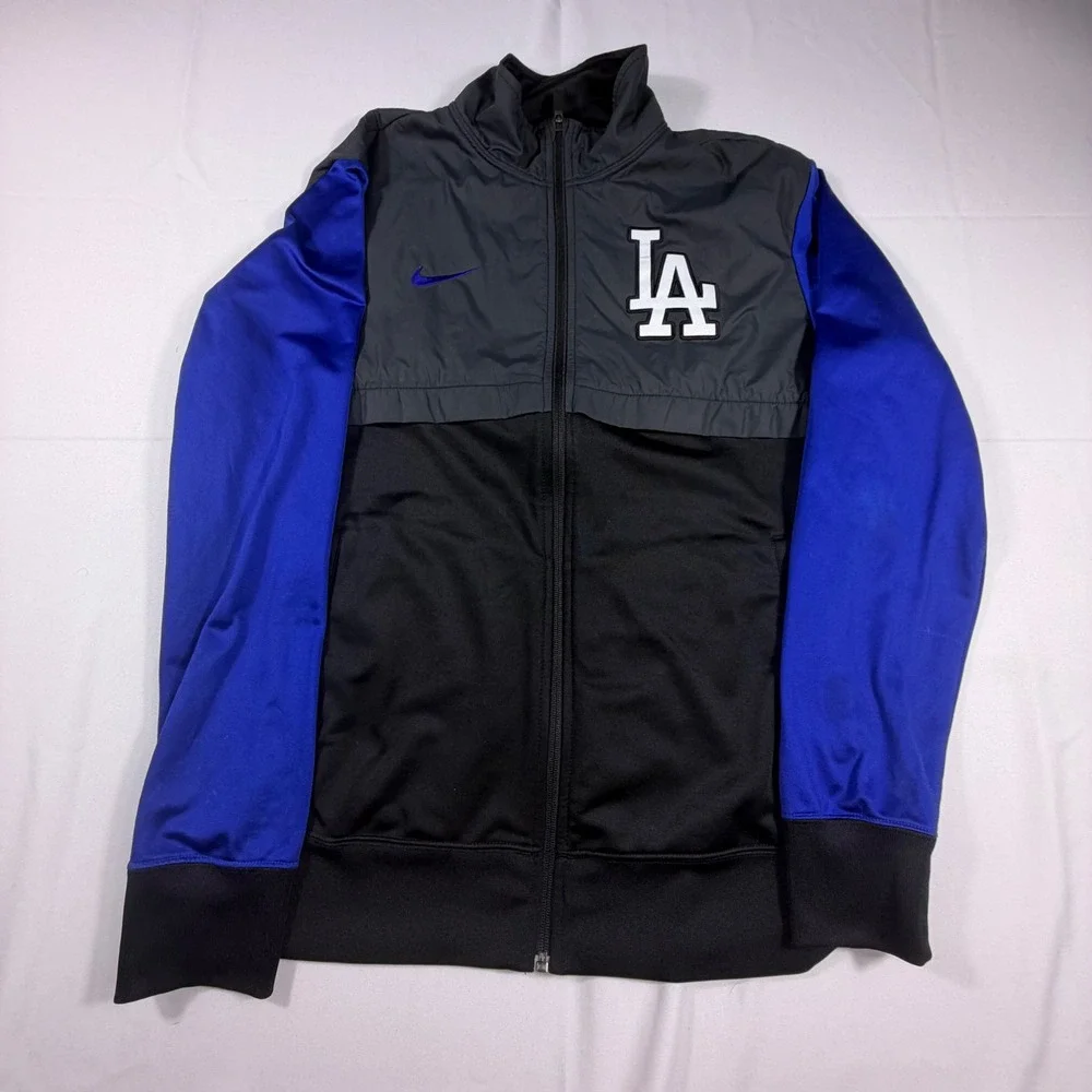 Nike BSBL Los Angeles Dodgers Full Zip Track Jacket Mens Large Grey Black Blue
